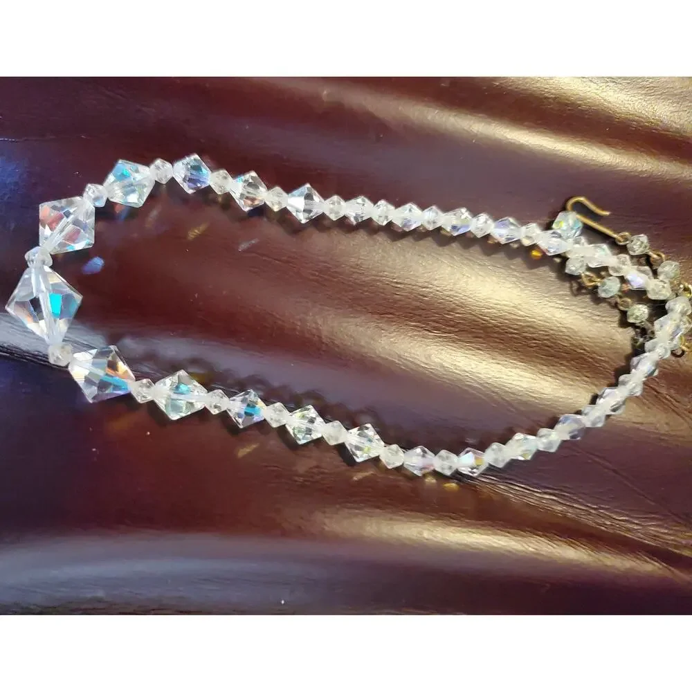 Vintage 1940s Art Deco Faceted Rock Quartz Bicone Choker, Necklace 14